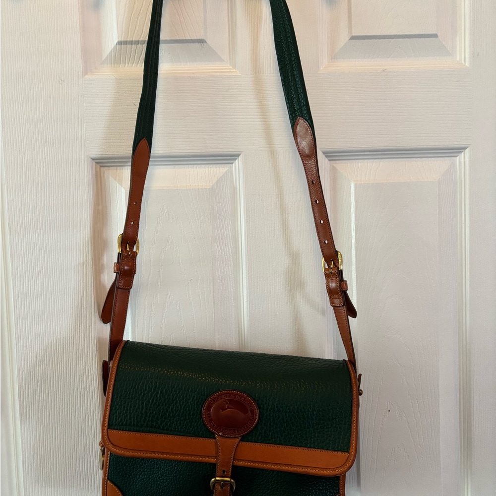 Dooney & Bourke VINTAGE AWL Surrey Green & Tan Leather Crossbody MADE IN USA EUC - Picture 2 of 16